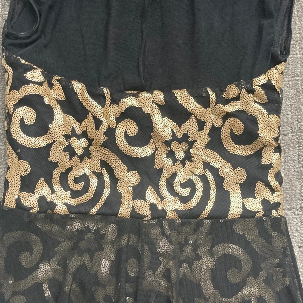 Weissman Lyrical Black Long Dress with Gold Sequin Brocade Dance Costume
